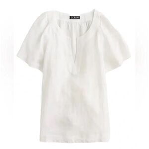 J.Crew Flutter-Sleeve Linen V-neck Top White Size M